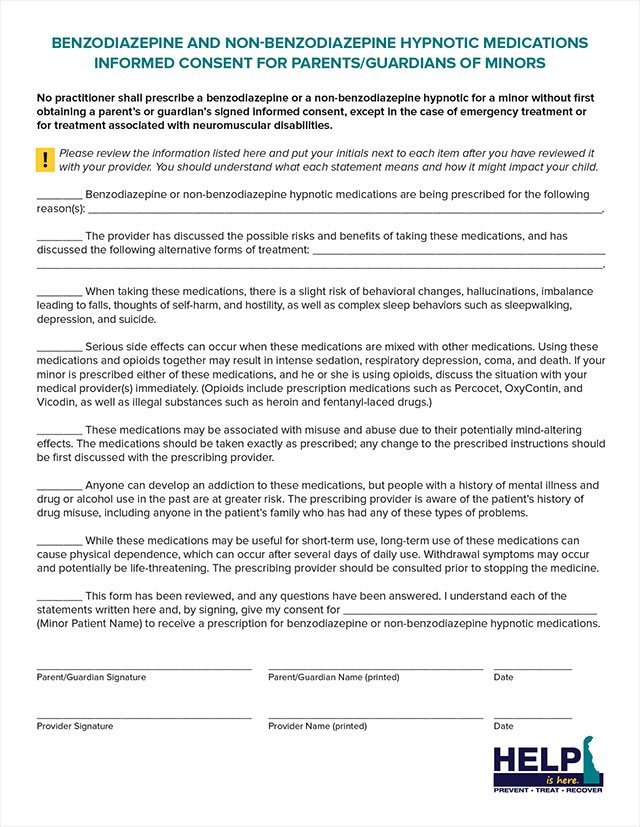 Benzodiazepine and Non-Benzodiazepine Medications Informed Consent